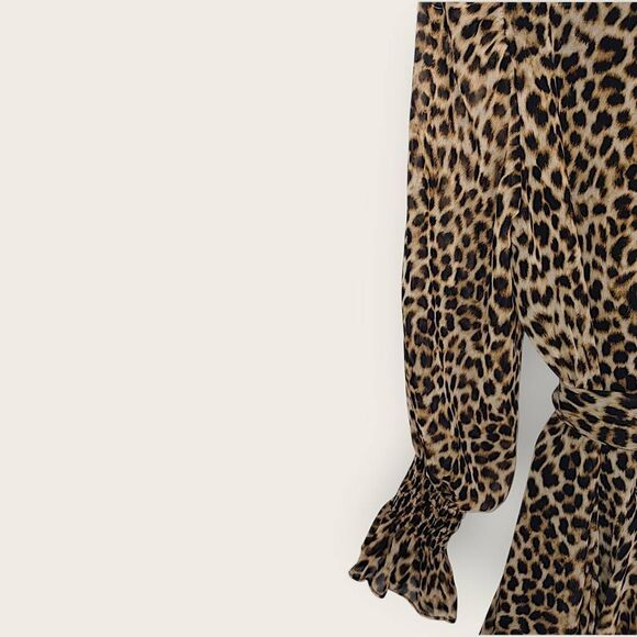 Zara Womens Dress Sz M Cheetah Animal Print Ruffle Princess Coastal Cowgirl Belt - Picture 7 of 16